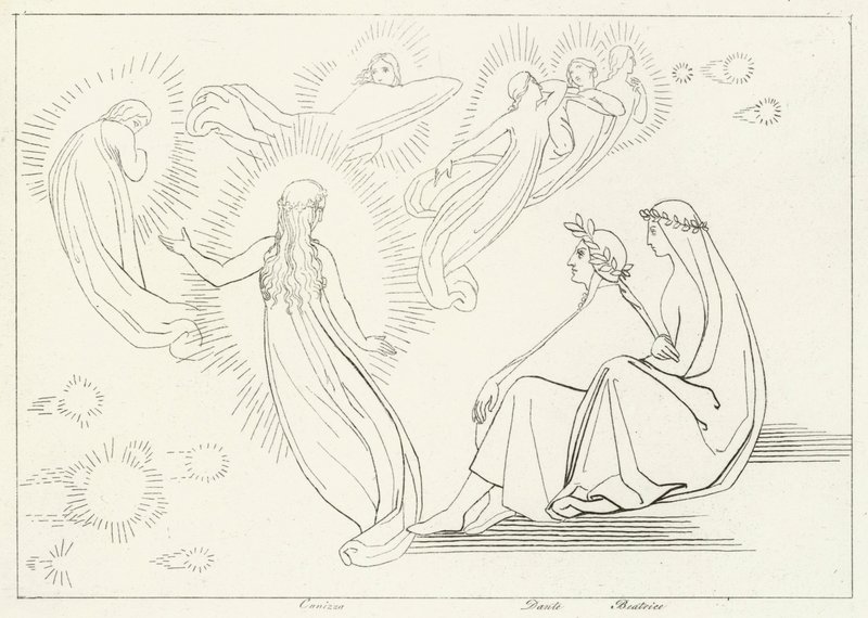 The Return of Cunissa, Paradise, Canto 9 (gravering) av John (after) Flaxman