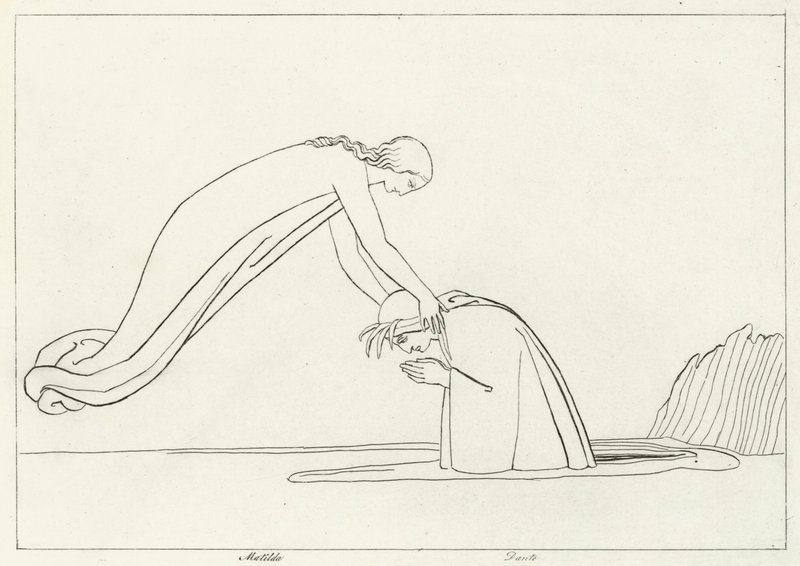 The River Lethe, Purgatory, Canto 31 (gravering) av John (after) Flaxman