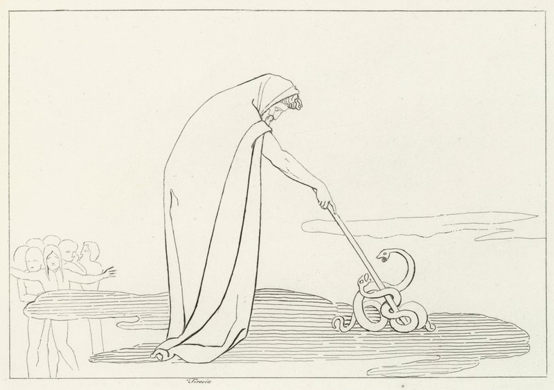 Tiresias, Inferno, Canto 20 (gravering) av John (after) Flaxman