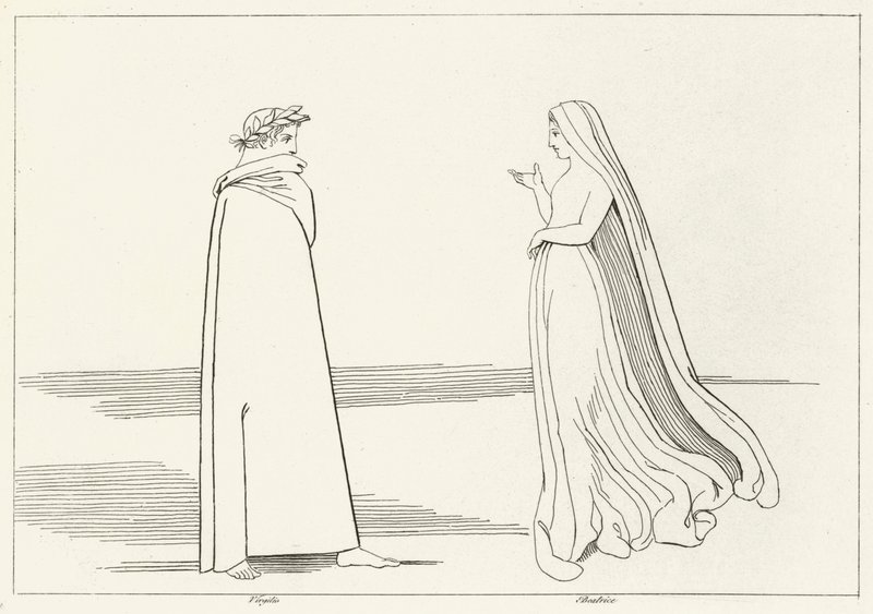Virgil og Beatrice Meeting, Inferno, Canto 2 (gravering) av John (after) Flaxman