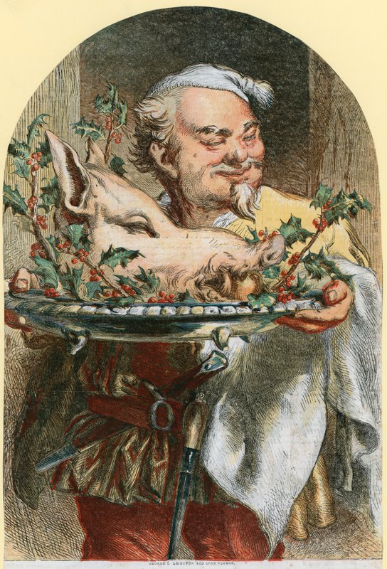 Innføring av villsvinens hode (farget gravering) av John (after) Gilbert