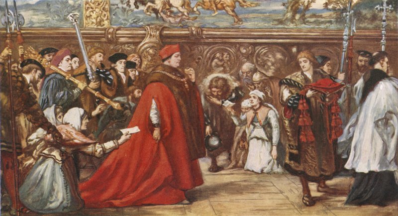 Kardinal Wolsey på vei til Westminster Hall (farge litho) av John (after) Gilbert