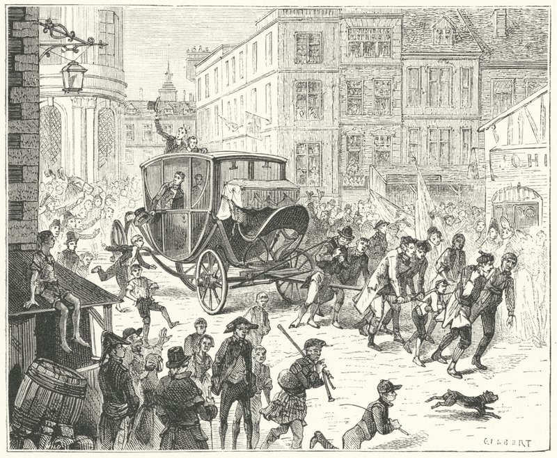 Den franske diplomaten Jacques Lauriston i London for å formidle ratifiseringen av freden i Amiens av John (after) Gilbert