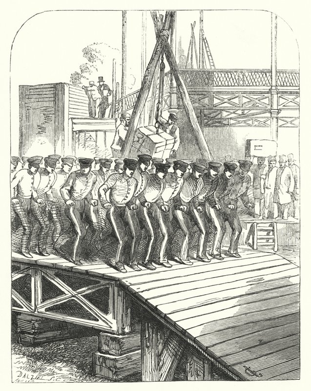 Sappere og gruvearbeidere som jobber på stedet for Crystal Palace, Hyde Park, London, stedet for den store utstillingen i 1851 (gravering) av John (after) Gilbert