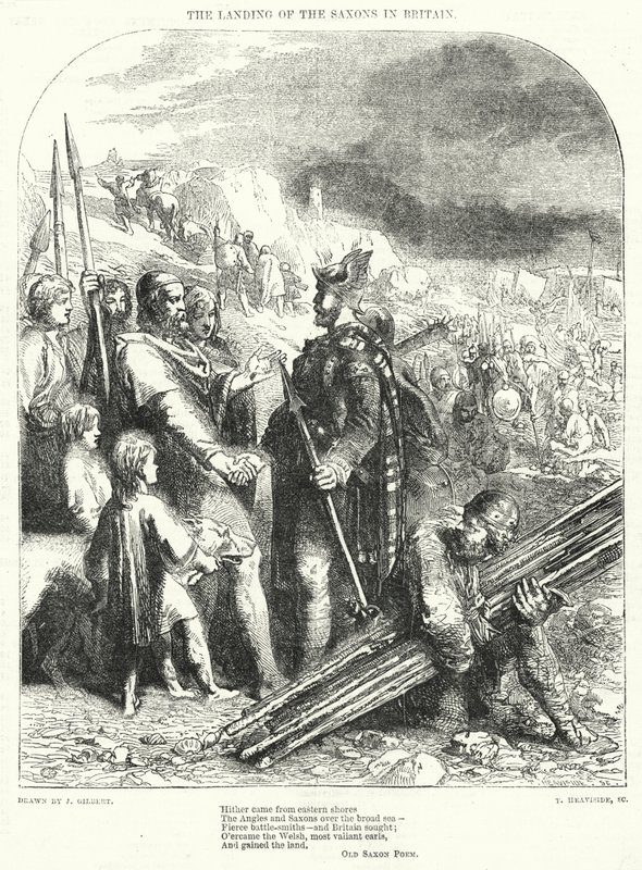 Landingen av sakserne i Storbritannia (gravering) av John (after) Gilbert