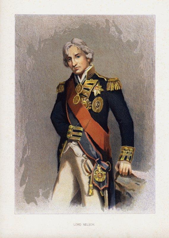 Admiral Lord Nelson , britisk marinekommandant (farge litho) av John (after) Hoppner