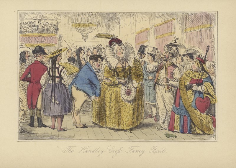 The Handley Cross Fancy Ball (farget etsning) av John (after) Leech