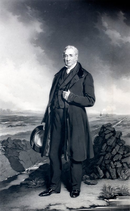 George Stephenson , engelsk ingeniør og jernbanepioner (litho) av John (after) Lucas