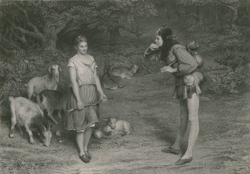 Touchstone og Audrey, As You Like It (gravering) av John (after) Pettie