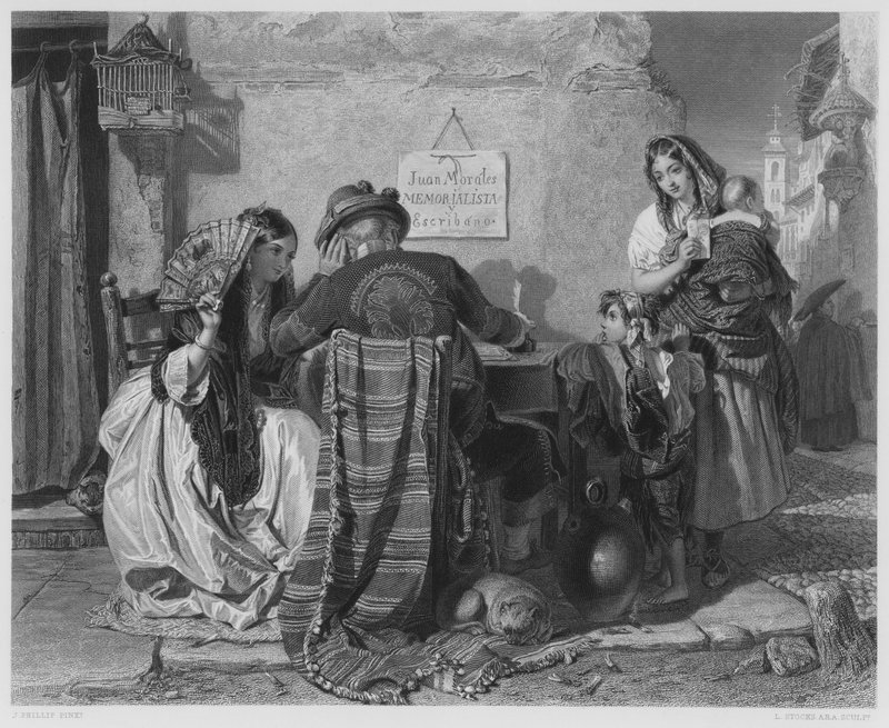 Brevskriveren, Sevilla, fra bildet i Royal Collection (gravering) av John (after) Phillip