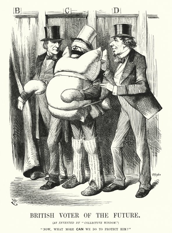 Punch tegneserie: British Voter of the Future (gravering) av John (after) Tenniel