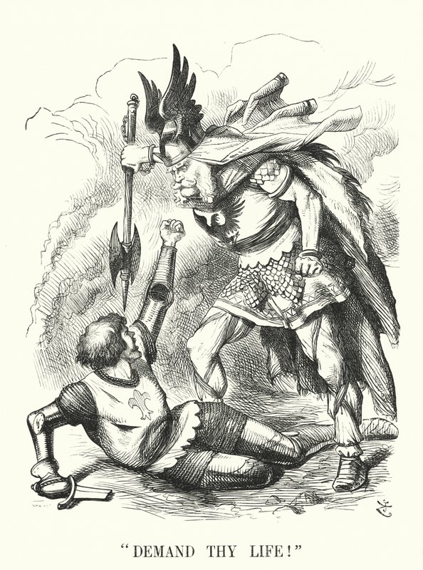 Punch tegneserie: Demand Your Life! - Frankrikes nederlag i den fransk-prøyssiske krigen (gravering) av John (after) Tenniel
