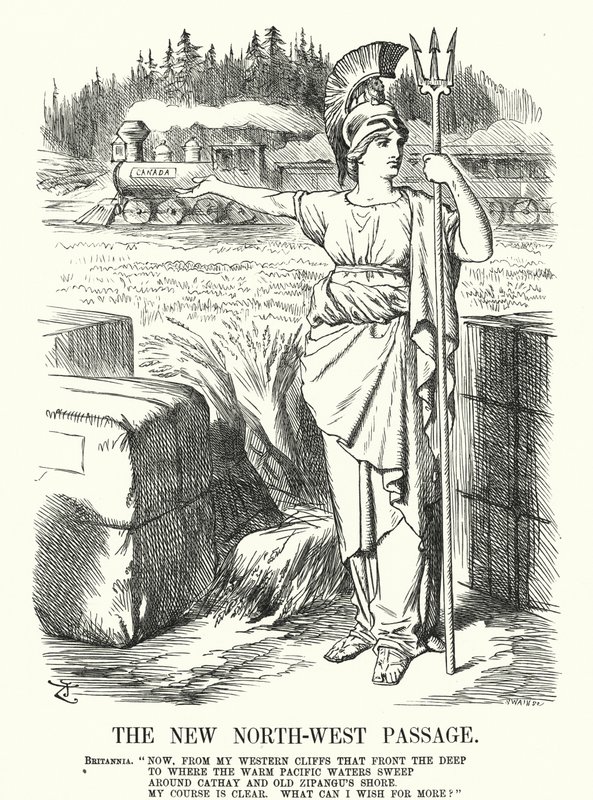 Punch tegneserie: The New North-West Passage - Canadian Pacific Railway (gravering) av John (after) Tenniel