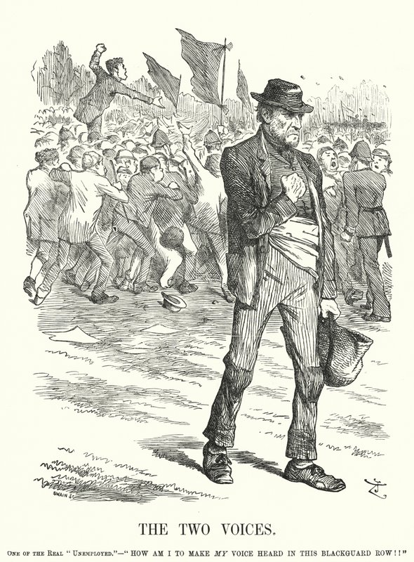 Punch tegneserie: The Two Voices - arbeidsledighet og sosial uro i det viktorianske Storbritannia (gravering) av John (after) Tenniel