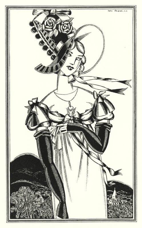 Illustrasjon for Don Juan av Lord Byron: A Bonnet, som det rettferdige kjønn har på seg (litho) av John Austen