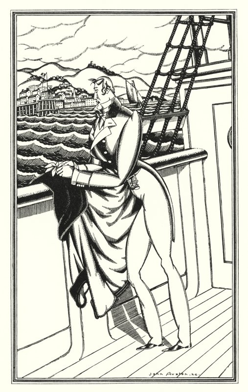 Illustrasjon for Don Juan av Lord Byron: "Adieu, Adieu! My native shore" (litho) av John Austen
