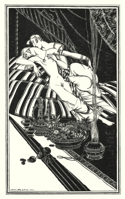 Illustrasjon for Don Juan av Lord Byron: Haidee og Juan var ikke gift, feilen var deres, ikke min (litho) av John Austen