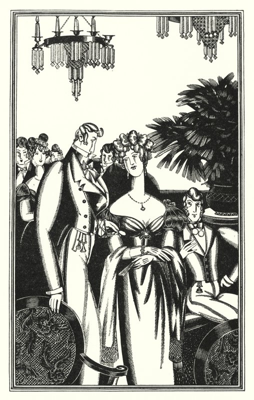 Illustrasjon for Don Juan av Lord Byron: Juan ble mottatt i det beste samfunnet (litho) av John Austen
