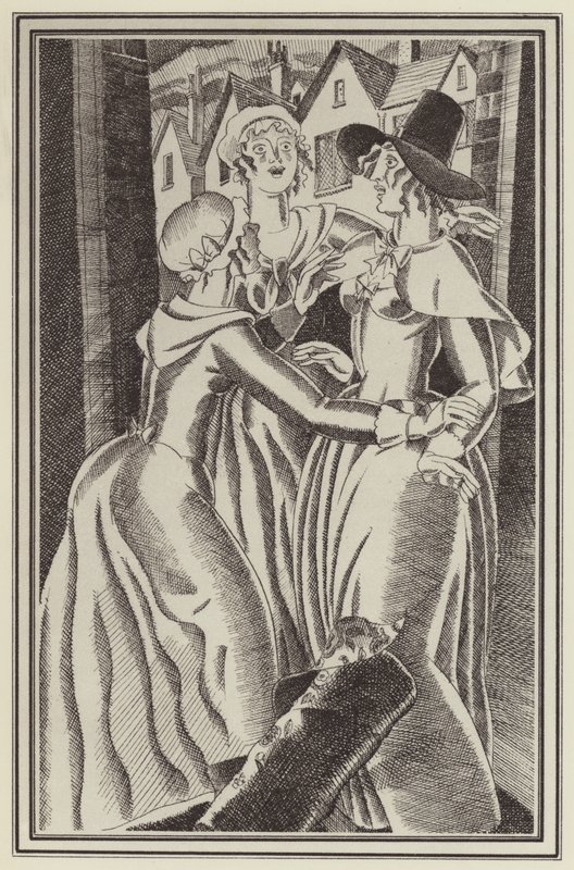Illustrasjon for Moll Flanders av Daniel Defoe (litho) av John Austen