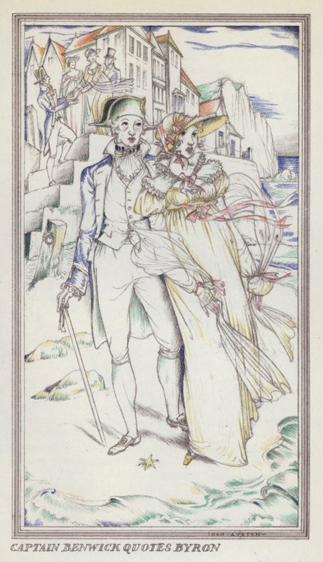Illustrasjon for Persuasian av Jane Austen (farge litho) av John Austen
