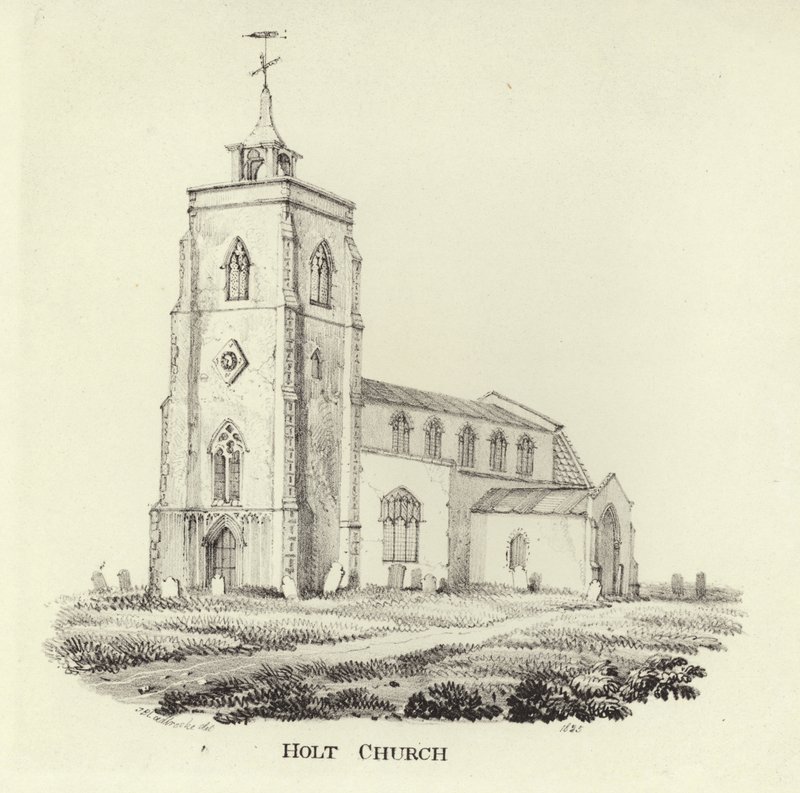 St Andrew-kirken i landsbyen Holt av John Berney Ladbrooke