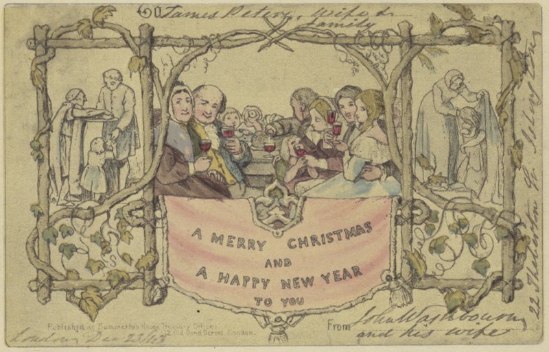 Faksimilegjengivelse av det første julekortet av John Callcott Horsley