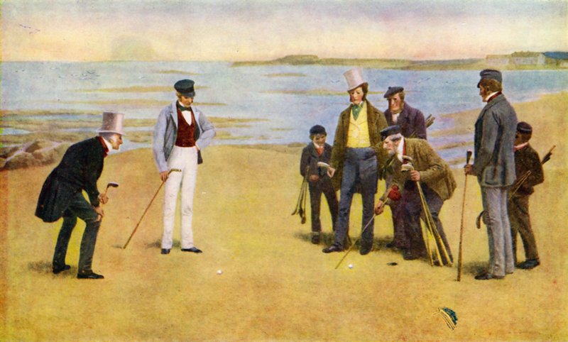 The Stymie, en foursome som spiller golf på North Berwick av John Charles (after) Dollman