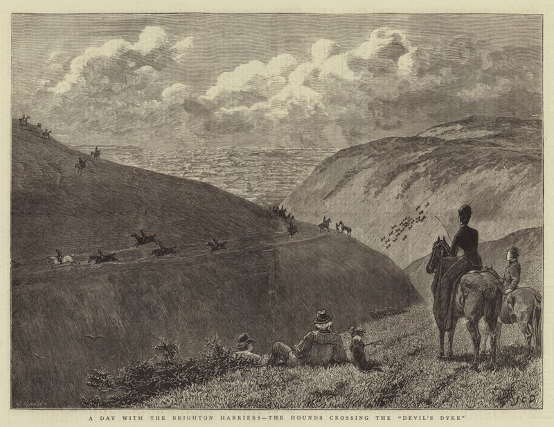 En dag med Brighton Harriers, hundene som krysser Devil's Dyke av John Charles Dollman