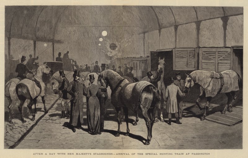 Etter en dag med Hennes Majestets Staghunder, ankomst av det spesielle jakttoget til Paddington av John Charles Dollman