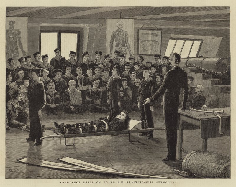 Ambulanseøvelse om bord på HM Training-Ship Exmouth av John Charles Dollman