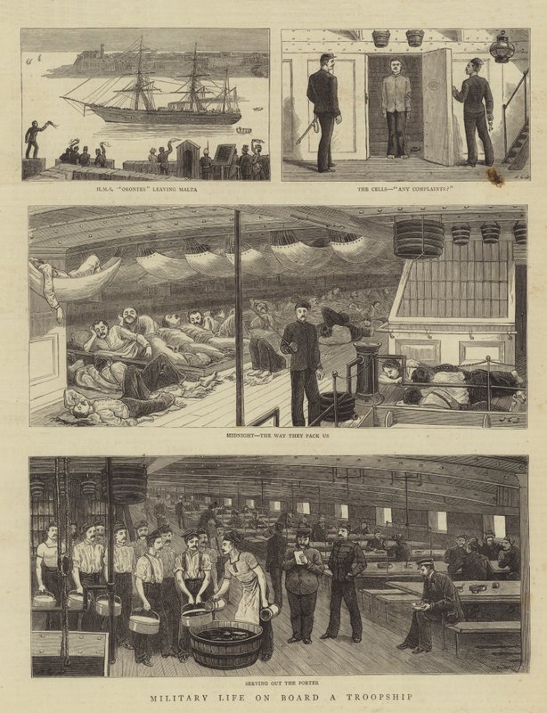 Militært liv om bord på et troppskip av John Charles Dollman