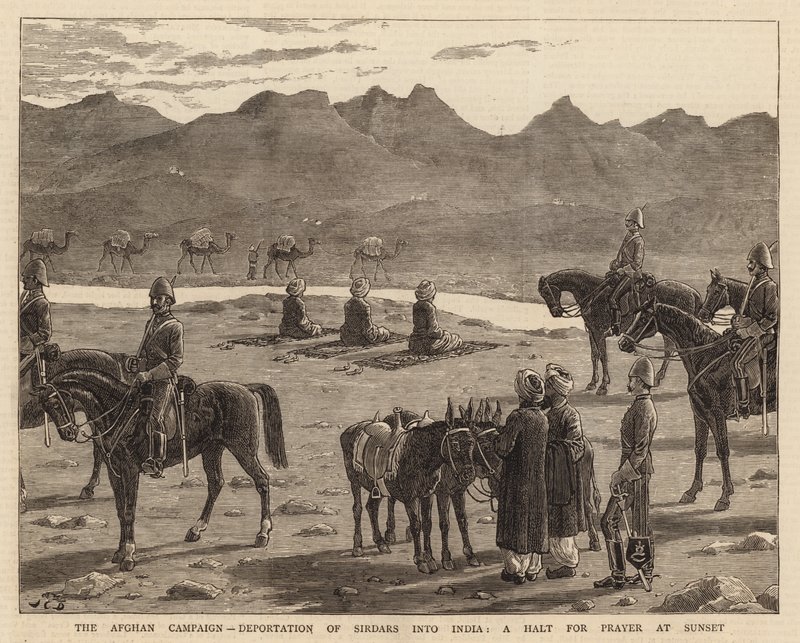Den afghanske kampanjen, deportasjon av Sirdars til India, et stopp for bønn ved solnedgang av John Charles Dollman
