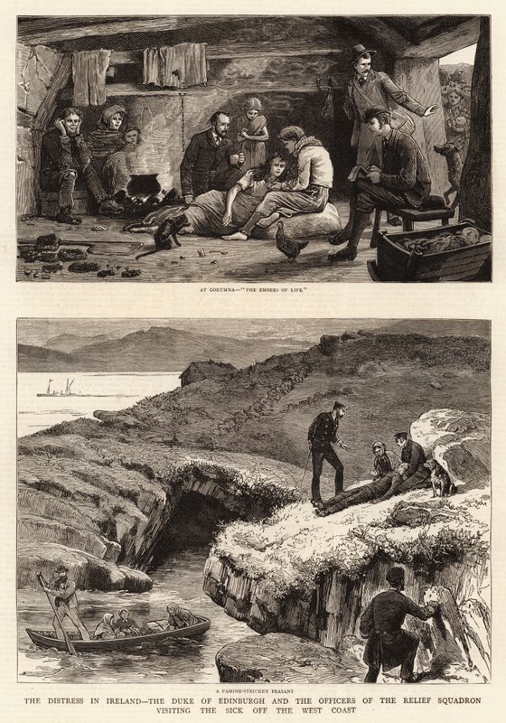 Nøden i Irland, hertugen av Edinburgh og offiserene fra Relief Squadron besøker de syke utenfor vestkysten av John Charles Dollman
