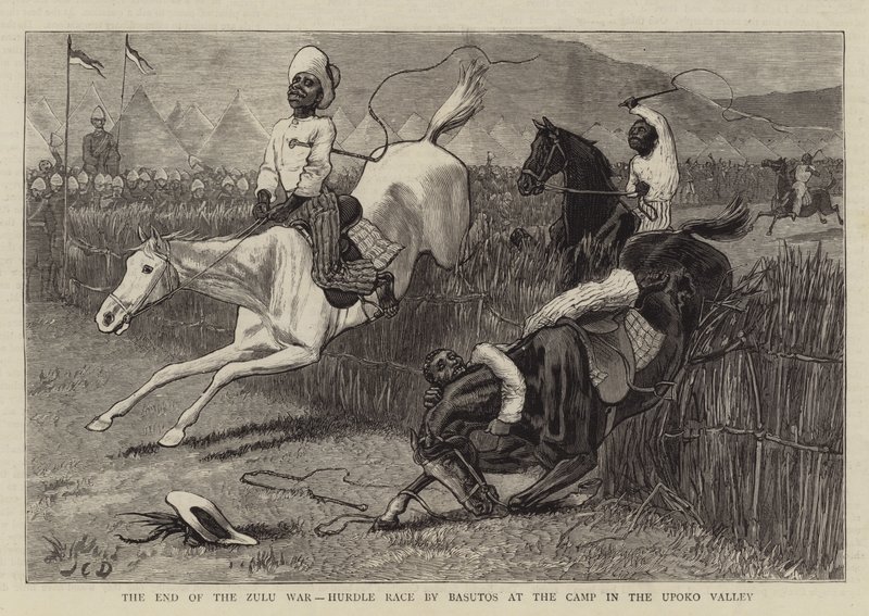 The End of the Zulu War, Hurdle Race av Basutos i leiren i Upoko-dalen av John Charles Dollman