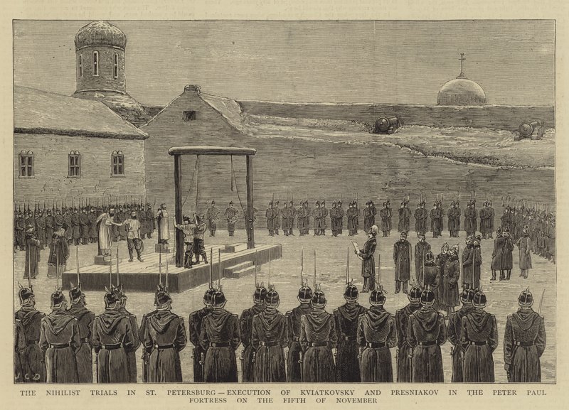 Nihilistprosessene i St. Petersburg, henrettelse av Kviatkovsky og Presniakov i Peter Paul-festningen 5. november 1880 av John Charles Dollman