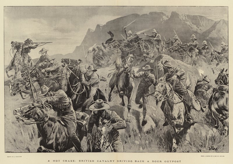 En Hot Chase, britisk kavaleri kjører tilbake en Boer Outpost av John Charlton