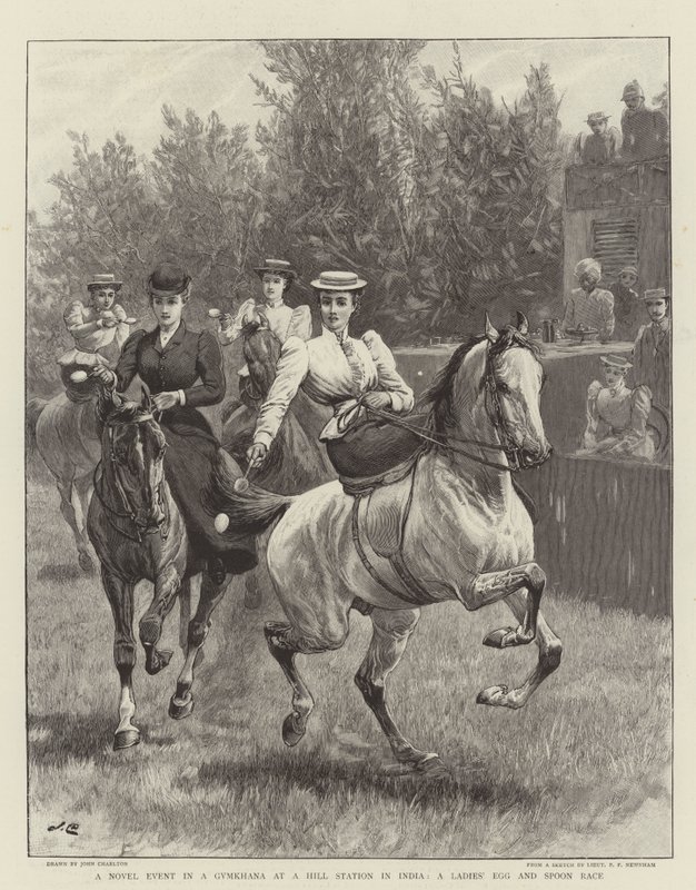 En ny begivenhet i en Gymkhana på en Hill Station i India, et Ladies' Egg and Spoon Race av John Charlton