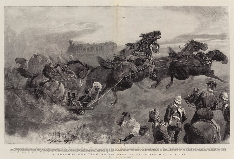 Et Runaway Gun Team, en hendelse på en Indian Hill Station av John Charlton