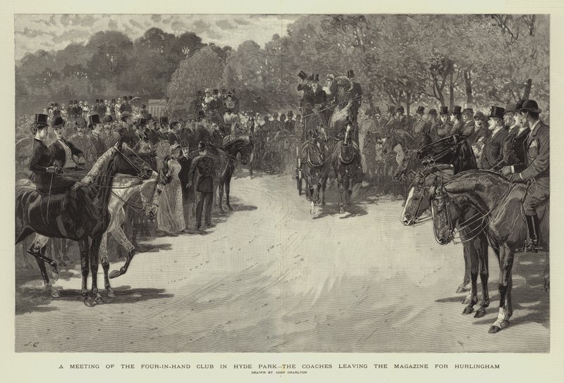 Et møte med Four-in-Hand Club i Hyde Park, trenerne forlater magasinet til Hurlingham av John Charlton