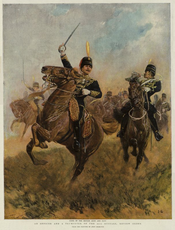 En offiser og en trompetist av de 20. husarer, gjennomgangsorden (chromolitho) av John Charlton