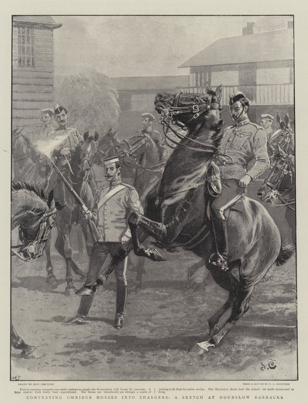 Konvertering av Omnibus-hester til Chargers, en skisse ved Hounslow Barracks av John Charlton