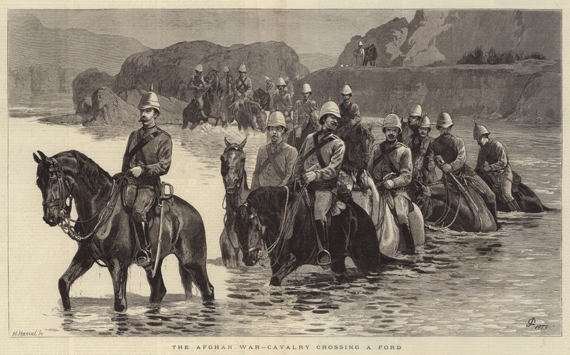 Den afghanske krigen, kavaleri som krysser en Ford av John Charlton