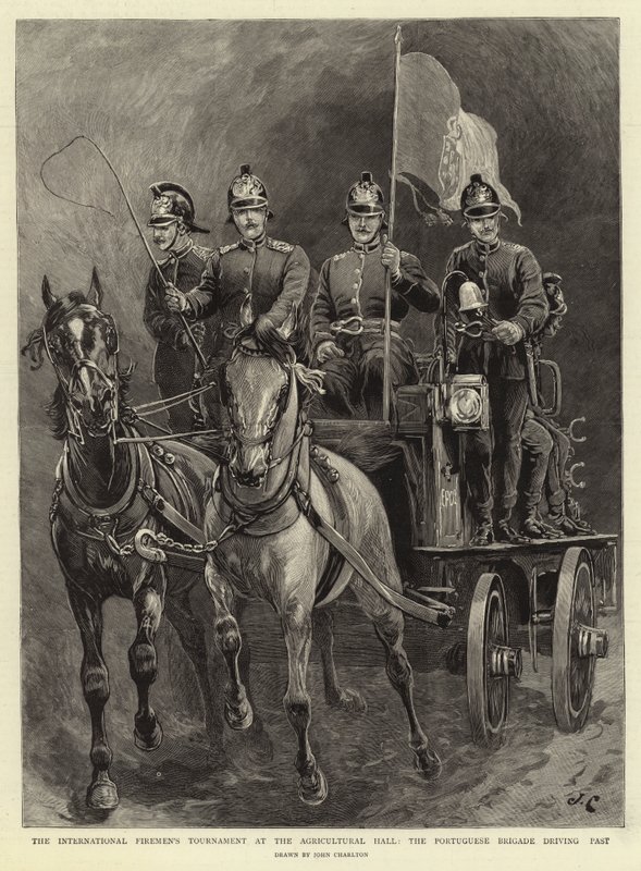 Den internasjonale brannmannsturneringen ved Landbrukshallen, den portugisiske brigaden kjører forbi av John Charlton