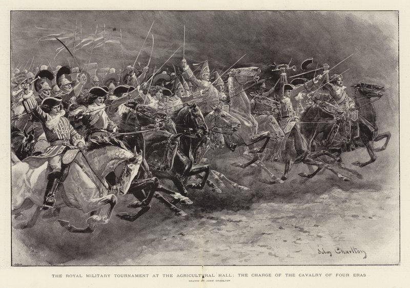 Royal Military Tournament i Agricultural Hall, Charge of the Cavalry of Four Eras av John Charlton