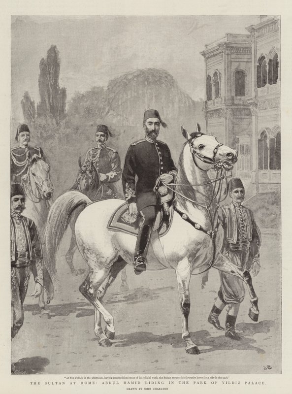Sultanen hjemme, Abdul Hamid rir i parken ved Yildiz-palasset av John Charlton