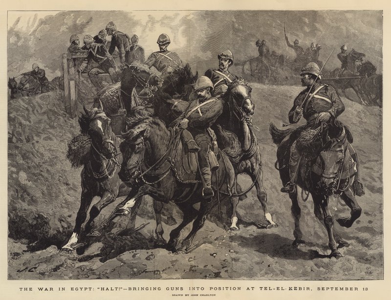 Krigen i Egypt, stans!, bringer våpen i posisjon ved Tel-el-Kebir, 13. september av John Charlton