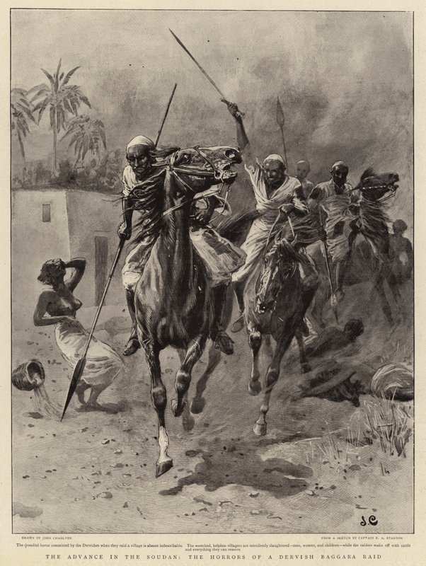 Fremskrittet i Soudan, grusomhetene til et Dervish Baggara-raid av John Charlton