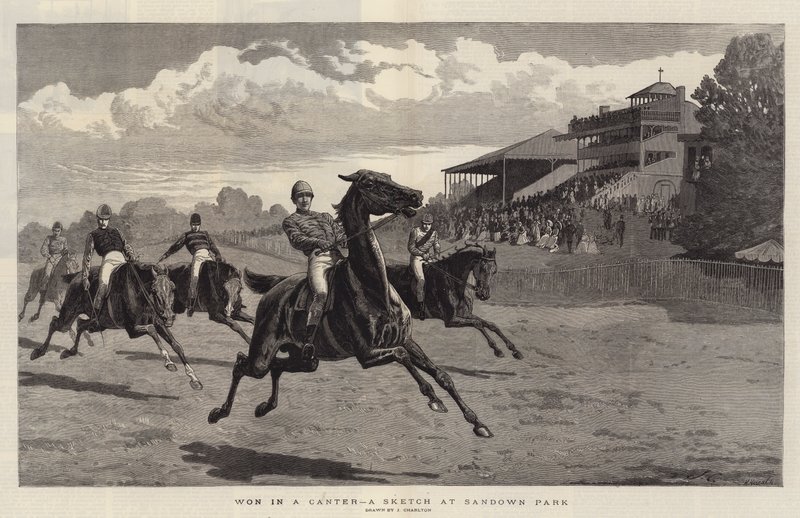 Vant i galopp, en skisse på Sandown Park av John Charlton
