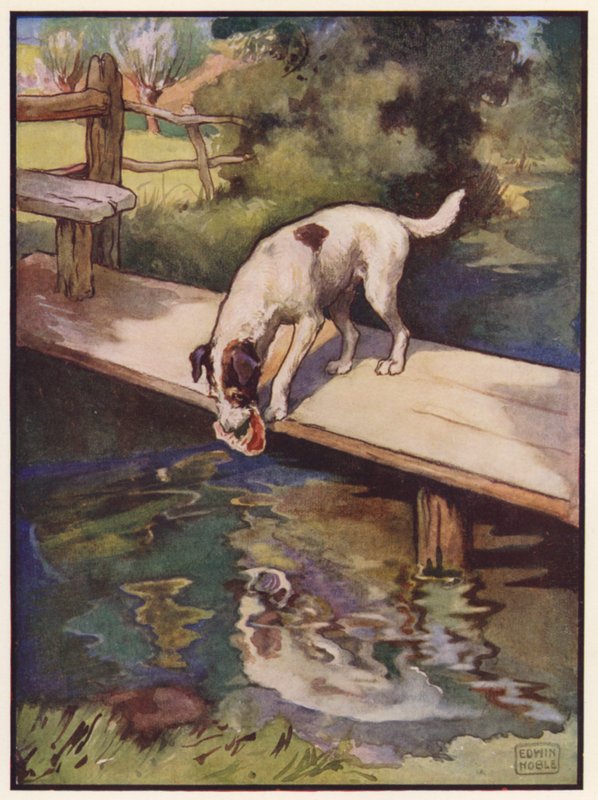 The Dog and the Shadow (farge litho) av John Edwin Noble