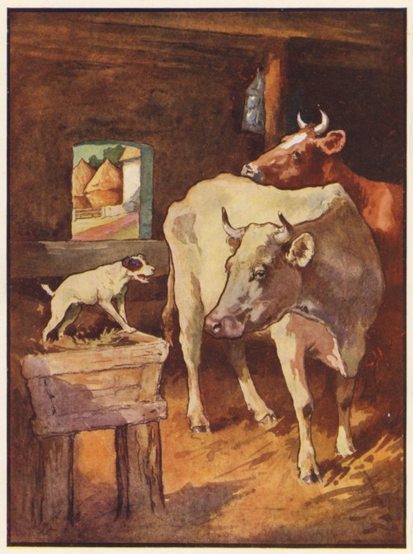 The Dog in the Manger (farge litho) av John Edwin Noble